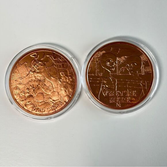 Other - Lot of 2 Copper Rounds – Pied Piper & “They’re Here” Alien – 1 oz Each – BU